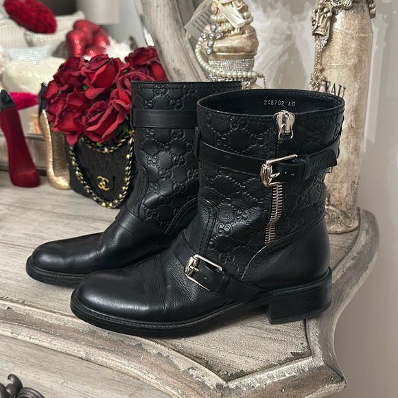 100% Authentic Gucci black with silver hardware size 40 moto boots - Picture 1 of 7